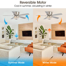 Carregar imagem no visualizador da galeria, 48" Modern Flush Mount Reversible Crytsal Ceiling Fan with Lighting and Remote Control