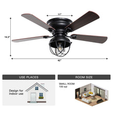 Carregar imagem no visualizador da galeria, 42" Traditional Flush Mount Reversible Ceiling Fan with Lighting and Remote Control