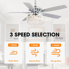 Carregar imagem no visualizador da galeria, 52" Elkton Modern Reversible Crystal Fandelier with Lighting and Remote Control