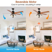 Carregar imagem no visualizador da galeria, 52" Mumbai Industrial Downrod Mount Reversible Ceiling Fan with Lighting and Remote Control