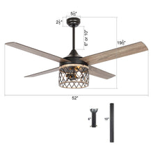 Carregar imagem no visualizador da galeria, 52" Mirelle Farmhouse Downrod Mount Reversible Ceiling Fan with Lighting and Remote Control