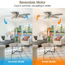 Carregar imagem no visualizador da galeria, 52" Bangatore Traditional Chrome Flush Mount Reversible Ceiling Fan with Lighting and Remote Control