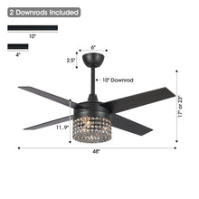 Carregar imagem no visualizador da galeria, 48" Pune Modern Downrod Mount Reversible Crystal Ceiling Fan with Lighting and Remote Control
