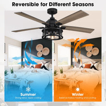 Carregar imagem no visualizador da galeria, 52" Lucknow Industrial Black Reversible Ceiling Fan with Lighting and Remote Control