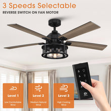 Carregar imagem no visualizador da galeria, 52" Lucknow Industrial Black Reversible Ceiling Fan with Lighting and Remote Control