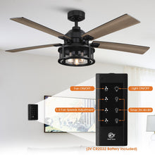 Carregar imagem no visualizador da galeria, 52" Lucknow Industrial Black Reversible Ceiling Fan with Lighting and Remote Control