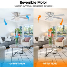 Carregar imagem no visualizador da galeria, 52" Panipat Modern Chrome Flush Mount Reversible Crystal Ceiling Fan with Lighting and Remote Control