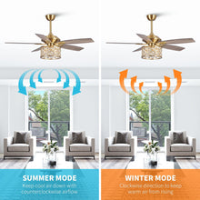 Carregar imagem no visualizador da galeria, 52" Cochin Modern Downrod Mount Reversible Crystal Ceiling Fan with Lighting and Remote Control