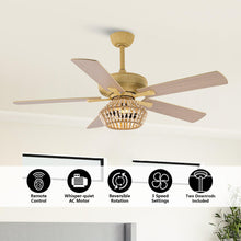 Carregar imagem no visualizador da galeria, 52" Pune Farmhouse Downrod Mount Reversible Ceiling Fan with Lighting and Remote Control