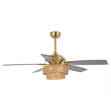Carregar imagem no visualizador da galeria, 52 Inch Danube Farmhouse DC Motor Golden Downrod Ceiling Fan with Light
