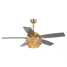 Carregar imagem no visualizador da galeria, 52 Inch Danube Farmhouse DC Motor Golden Downrod Ceiling Fan with Light