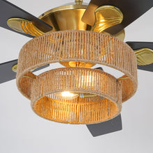 Carregar imagem no visualizador da galeria, 52 Inch Danube Farmhouse DC Motor Golden Downrod Ceiling Fan with Light