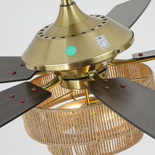 Carregar imagem no visualizador da galeria, 52 Inch Danube Farmhouse DC Motor Golden Downrod Ceiling Fan with Light