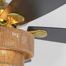 Carregar imagem no visualizador da galeria, 52 Inch Danube Farmhouse DC Motor Golden Downrod Ceiling Fan with Light