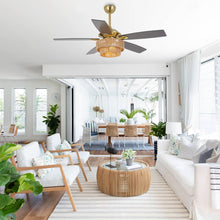 Carregar imagem no visualizador da galeria, 52 Inch Danube Farmhouse DC Motor Golden Downrod Ceiling Fan with Light