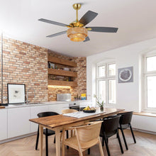 Carregar imagem no visualizador da galeria, 52 Inch Danube Farmhouse DC Motor Golden Downrod Ceiling Fan with Light
