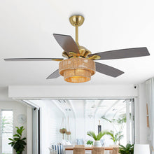 Carregar imagem no visualizador da galeria, 52 Inch Danube Farmhouse DC Motor Golden Downrod Ceiling Fan with Light