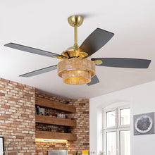 Carregar imagem no visualizador da galeria, 52 Inch Danube Farmhouse DC Motor Golden Downrod Ceiling Fan with Light