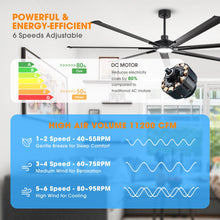 Carregar imagem no visualizador da galeria, 84 Inch 100 Inch Padus Black Large Size Ceiling Fan with Dimmable Lighting and Remote Control