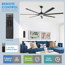 Carregar imagem no visualizador da galeria, 84 Inch 100 Inch Padus Black Large Size Ceiling Fan with Dimmable Lighting and Remote Control