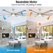 Carregar imagem no visualizador da galeria, 72" Bankston Modern Satin Nickel DC Motor Downrod Mount Ceiling Fan with LED Lighting and Remote Control