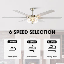Carregar imagem no visualizador da galeria, 70" Modern Brushed Nickel DC Motor Downrod Mount Ceiling Fan with Lighting and Remote Control