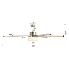 Carregar imagem no visualizador da galeria, 65" Modern Brushed Nickel DC Motor Downrod Mount Reversible Ceiling Fan with Lighting and Remote Control