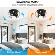 Carregar imagem no visualizador da galeria, 12" Flush Mount Low Profile Caged Small Ceiling Fan with Light and Remote Control