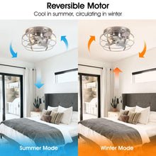 Carregar imagem no visualizador da galeria, 12" Flush Mount Low Profile Caged Small Ceiling Fan with Light and Remote Control