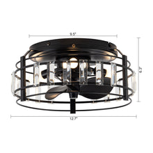 Carregar imagem no visualizador da galeria, 13" Modern DC Motor Flush Mount Reversible Crystal Ceiling Fan with Lighting and Remote Control