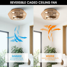 Carregar imagem no visualizador da galeria, 14" Farmhouse DC Motor Flush Mount Reversible Iron Ceiling Fan with LED Lighting and Remote Control