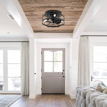 Carregar imagem no visualizador da galeria, 13" Madurai Farmhouse Flush Mount Reversible Ceiling Fan with Lighting and Remote Control