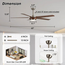Carregar imagem no visualizador da galeria, 65" Fury Farmhouse DC Motor Downrod Mount Ceiling Fan with Lighting and Remote Control