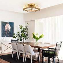 Carregar imagem no visualizador da galeria, 20" Flush Mount Golden Ceiling Fan with Light and Remote Control