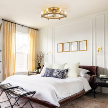 Carregar imagem no visualizador da galeria, 20" Flush Mount Golden Ceiling Fan with Light and Remote Control