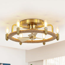 Carregar imagem no visualizador da galeria, 20" Flush Mount Golden Ceiling Fan with Light and Remote Control