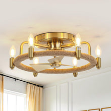 Carregar imagem no visualizador da galeria, 20" Flush Mount Golden Ceiling Fan with Light and Remote Control