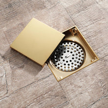 Cargar imagen en el visor de la galería, Polished Gold brass floor drain 4x4inch