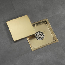 Carregar imagem no visualizador da galeria, Brushed Gold stainless floor drain 6x6inch