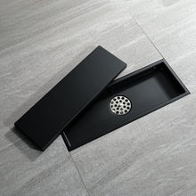 Cargar imagen en el visor de la galería, Matte Black stainless floor drain 11.8inch x 4.3 inch