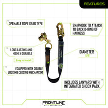 Load image into Gallery viewer, Frontline RGSS58ES Self-tracking Rope Grab 5/8" with 3' Lanyard