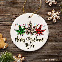Carregar imagem no visualizador da galeria, Personalized Marijuanna Buffalo Plaid Leopard Merry Christmas Ornament Cannabis Gift
