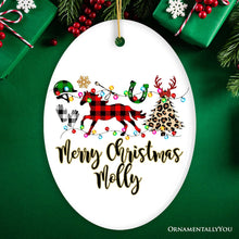 Carregar imagem no visualizador da galeria, Personalized Horse Buffalo Plaid Leopard Merry Christmas Ornament, Equestrian Gift