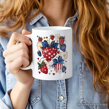 Carregar imagem no visualizador da galeria, Patriotic Boho Strawberries Bouquet Personalized Mug, 4th of July Gift with Custom Name