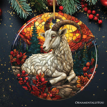 Load image into Gallery viewer, Elegant Goat Stained Glass Theme Ceramic Ornament, Billy Buck and Doe Mountain Animal Decor