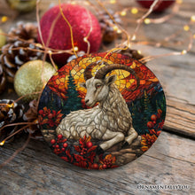 Load image into Gallery viewer, Elegant Goat Stained Glass Theme Ceramic Ornament, Billy Buck and Doe Mountain Animal Decor