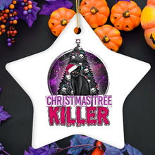 Load image into Gallery viewer, Black Cat Christmas Tree Killer Funny Emo Ornament, Spooky and Creepy Holiday Decor