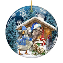 Cargar imagen en el visor de la galería, Charming Winter Farm Cabin and Animals Ceramic Christmas Ornament, Duck, Pig, and Chicken