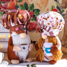 Cargar imagen en el visor de la galería, Cozy Artisanal Cafe Coffee Drinking Gnomes Set of Two, Rustic Bistro Decor Gift