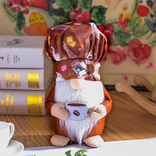 Cargar imagen en el visor de la galería, Cozy Artisanal Cafe Coffee Drinking Gnomes Set of Two, Rustic Bistro Decor Gift